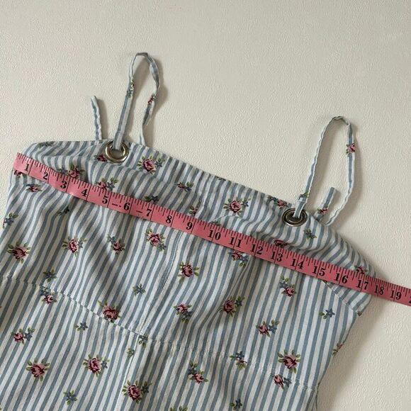 Topshop Striped Floral Mini Dress Blue White US 10 UK 14 Sleeveless Summer - Picture 6 of 6